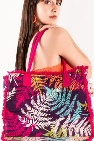 Borsa mare in cotone stampa foliage | MYA ACCESSORIES