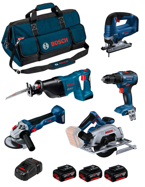 Bosch professional bosch kit 0615990n39 (gsr 18v-55 + gws 18v-10 + gks 18v-57-2 + gsa 18v-li + gst 18v-125 b + 3 x 4,0 ah + gal1880cv + borsa) 4059952687452