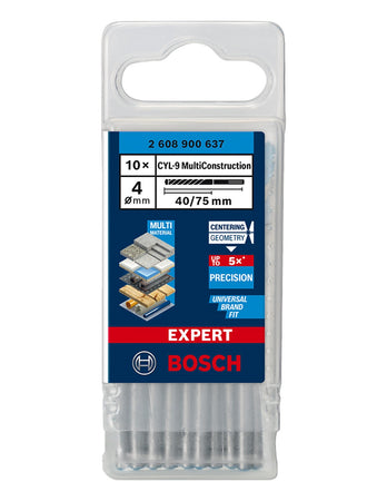 Bosch professional set di 10 punte bosch expert cyl-9 multiconstruction 4 x 75 mm (2 608 900 637) 4059952539300