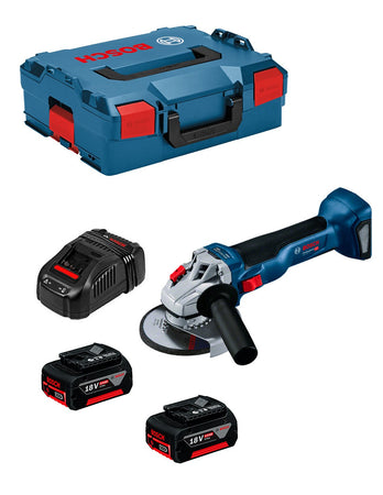 Bosch professional smerigliatrice angolare gws 18v-10 + 2 batterie 5.0ah + un caricabatterie gal 1880 + l-boxx 3165140994927