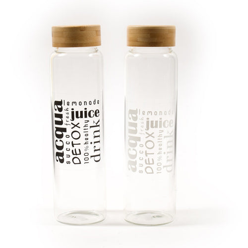 Bottiglia di vetro Borosilicato per acqua con Tappo a vite in Bamboo 1 lt