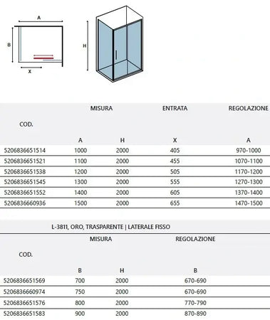 Box Doccia Profili Oro Scorrevole 6mm Anticalcare H200 - Shopbagno.it