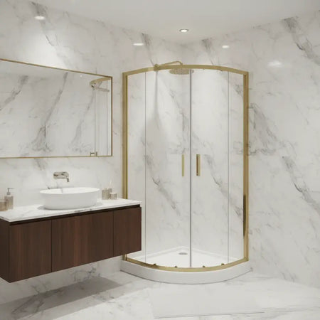 Box Doccia 80x80 Semicircolare Profili Oro Scorrevole H190 Trasparente