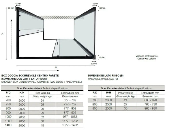 RAPID | Box Doccia Tre Lati Profili Neri 6mm Anticalcare Montaggio Rapido - Shopbagno.it