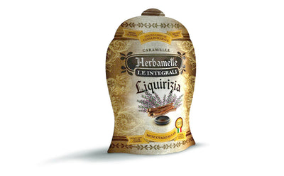 Caramelle Herbamelle pregiate. Caramelle con liquirizia benefiche per la gola . Confezione di 75g con 18 o 19 caramelle dentro