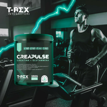 T-rex integratori, creatina monoidrata + glutammina creapulse - integratore alimentare per massa muscolare, definizione e boost energetico pre workout (polvere)