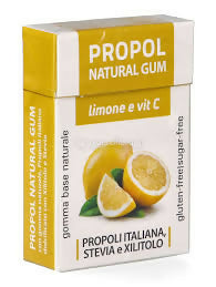 6 pacchetti di chewing propol natural gum - con propoli - limone e vitamina c 25 g senza zucchero. dolcificato con stevia e xilitolo