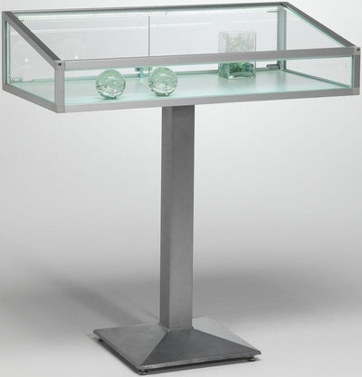 Vetrina rettangolare con piedistallo e telaio in alluminio cm. 99x51,5x108h