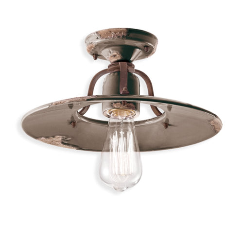 Plafoniera Vintage Country Ferro E Ceramica Tortora D30 1 Luce E27