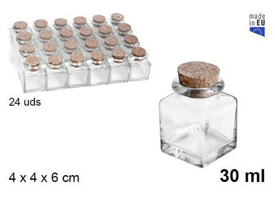 Set 24 pezzi barattolini in vetro con tappo sughero 30ml liquore vari utilizzi