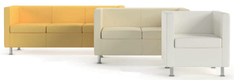 Divanetto a tre posti per sala da attesa in ecopelle o tessuto ignifugo in vari colori