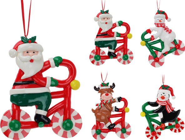 Pendente figura di natale con bici per Albero di Natale per decorazioni natalizie