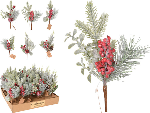 Ramo natalizio decorativo con bacche rosse, per interno ed esterno, da 24 cm