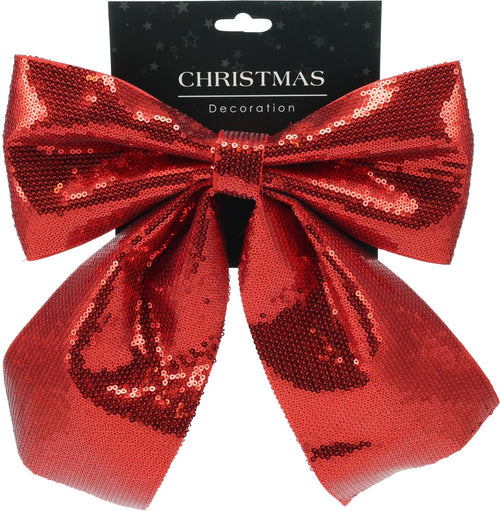 Fiocco decorativo natalizio con paillettes e glitter da 30 x 24 cm