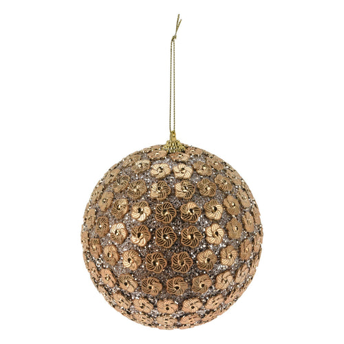 Palline per albero di Natale, in PV, con pailettes color champagne, Ø 100 mm, 12 pezzi