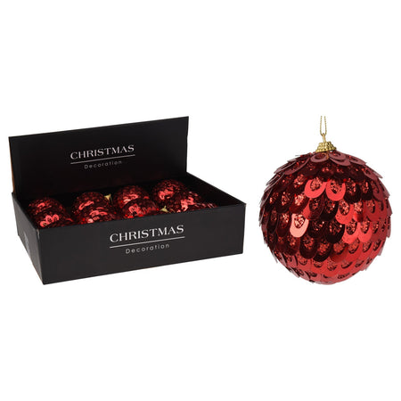 Palline per albero di Natale, in PV, con scaglie colore rosso, Ø 100 mm, 8 pezzi