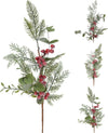 Ramo decorativo natalizio pino con bacche rosse decorazione ambienti h 60 cm