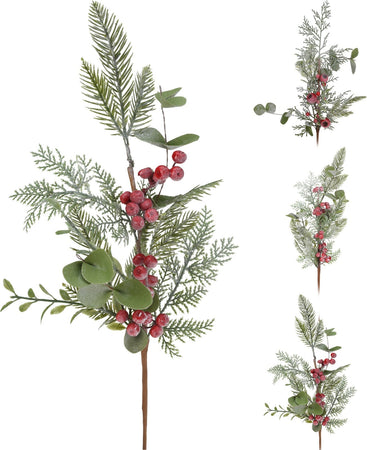 Ramo decorativo natalizio pino con bacche rosse decorazione ambienti h 60 cm