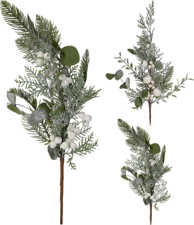 Ramo decorativo natalizio pino con bacche bianche decorazione ambienti h 60 cm
