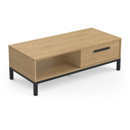 Tavolino 1 cassetto / 1 nicchia - CRAFT - Rettangolare - Rovere Hamilton / Nero - 110,4 x 50 x 36,9 cm - DEMEYRE