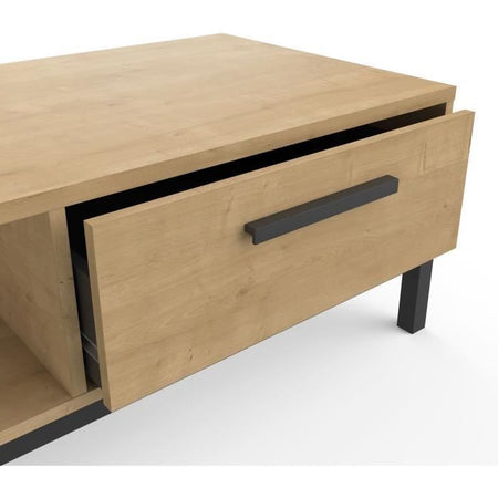 Tavolino 1 cassetto / 1 nicchia - CRAFT - Rettangolare - Rovere Hamilton / Nero - 110,4 x 50 x 36,9 cm - DEMEYRE