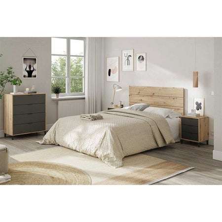 CALICOSY - Cassettiera 4 cassetti con decoro in rovere nodoso e grigio antracite - L77,5 cm - Legno chiaro