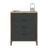 CALICOSY - Cassettiera 4 cassetti con decoro in rovere nodoso e grigio antracite - L77,5 cm - Legno chiaro