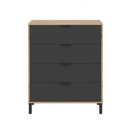 CALICOSY - Cassettiera 4 cassetti con decoro in rovere nodoso e grigio antracite - L77,5 cm - Legno chiaro