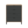 CALICOSY - Cassettiera 4 cassetti con decoro in rovere nodoso e grigio antracite - L77,5 cm - Legno chiaro