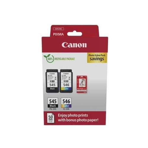 Confezione da 2 cartucce d'inchiostro + confezione carta fotografica - CANON - PG-545 Nero + CL-546 Colore