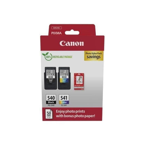 Confezione da 2 cartucce d'inchiostro + confezione carta fotografica - CANON - PG-540 Nero + CL-541 Colore