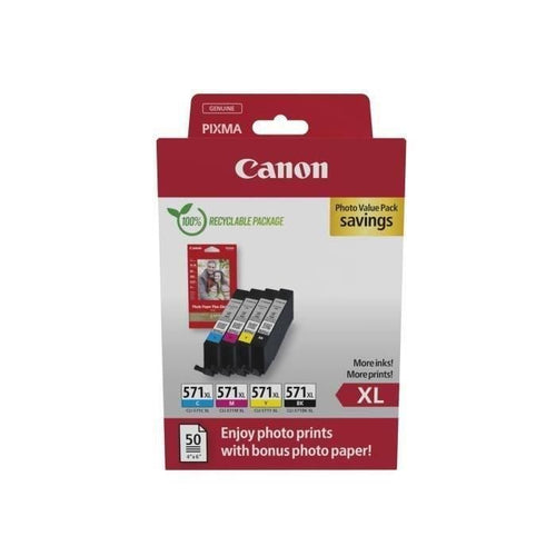 Cartucce d'inchiostro + pack carta fotografica - CANON - CLI-571XL Nero/Ciano/Magenta/Giallo - Alta resa