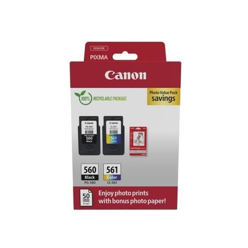 Confezione da 2 cartucce d'inchiostro + confezione carta fotografica - CANON - PG-560 Nero + CL-561 Colore