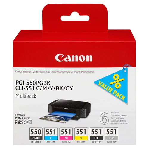 Conf. Multipack Cartuccia Inchiostro Pgi-550/Cli-551 Pgbk/C/M/Y/Bk/Gy