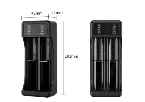 Carica Batterie veloce Litio 3,7V 2 Slot USB Tipo C Indicatore Carica Led 10340, 10350, 10440, 10500, 12340, 12500, 12650, 13450, 13500, 13650, 14350, 14430, 14500, 14650, 16500, 16340 (RCR123),  16650, 17350, 17500, 17650, 17670, 18350, 18490, 18500,1865