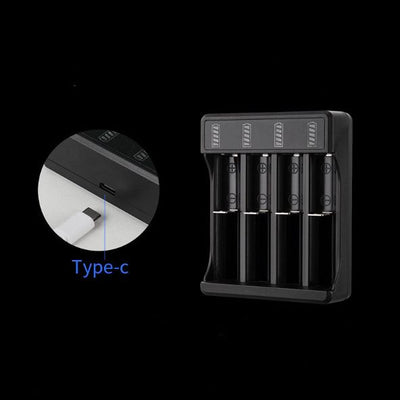 CARICABATTERIE PILE LITIO USB TIPO-C 4 SLOT 3,7V - 4,2V CR124A 14500 18500 CR123A 18650