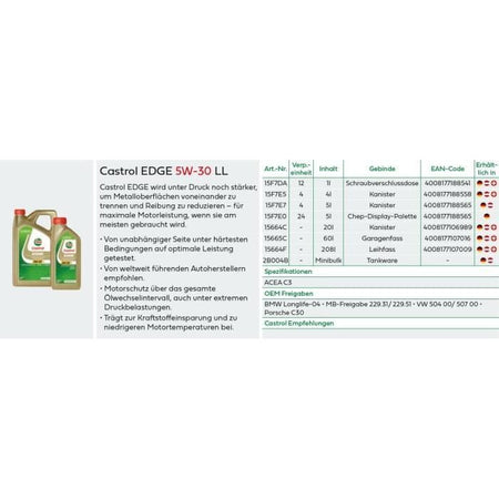 Olio motore - CASTROL - EDGE 5W-30 LL - 1L