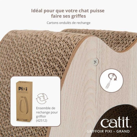 Tiragraffi per gatti - CATIT - Pixi Large - Con pallina in tessuto e piuma - Effetto rovere naturale