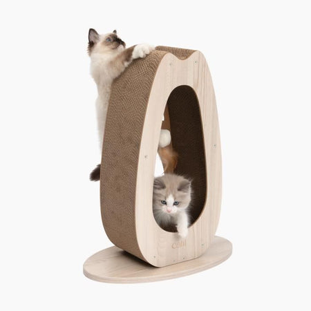 Tiragraffi per gatti - CATIT - Pixi Large - Con pallina in tessuto e piuma - Effetto rovere naturale