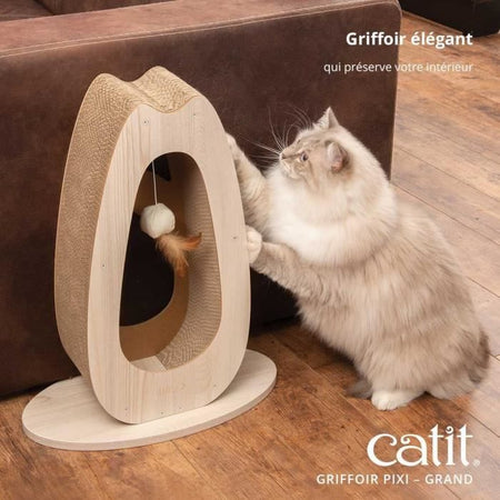 Tiragraffi per gatti - CATIT - Pixi Large - Con pallina in tessuto e piuma - Effetto rovere naturale
