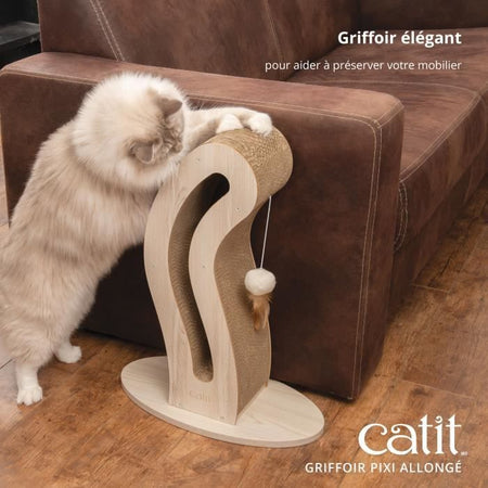 Tiragraffi per gatti - CATIT - Pixi Cat Tail - Con pallina in tessuto e piuma - Effetto rovere naturale