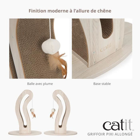 Tiragraffi per gatti - CATIT - Pixi Cat Tail - Con pallina in tessuto e piuma - Effetto rovere naturale
