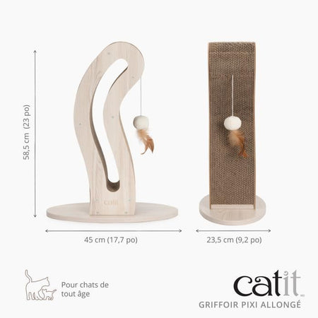 Tiragraffi per gatti - CATIT - Pixi Cat Tail - Con pallina in tessuto e piuma - Effetto rovere naturale