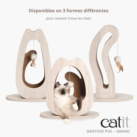 Tiragraffi per gatti - CATIT - Pixi Cat Tail - Con pallina in tessuto e piuma - Effetto rovere naturale