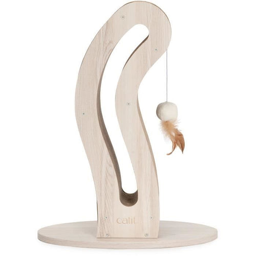 Tiragraffi per gatti - CATIT - Pixi Cat Tail - Con pallina in tessuto e piuma - Effetto rovere naturale