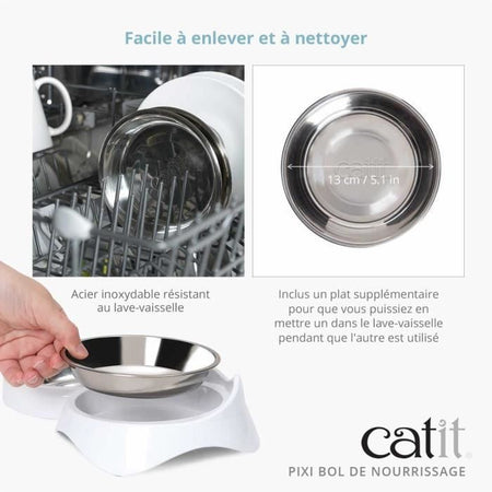 Ciotola per gatti - CATIT - PIXI - 200 ml - Ciotole rimovibili in acciaio inox - Bianco