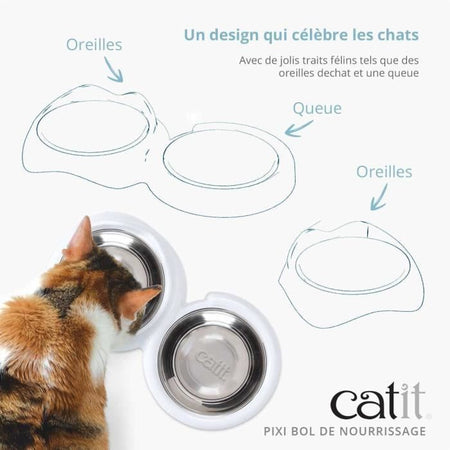 Ciotola per gatti - CATIT - PIXI - 200 ml - Ciotole rimovibili in acciaio inox - Bianco