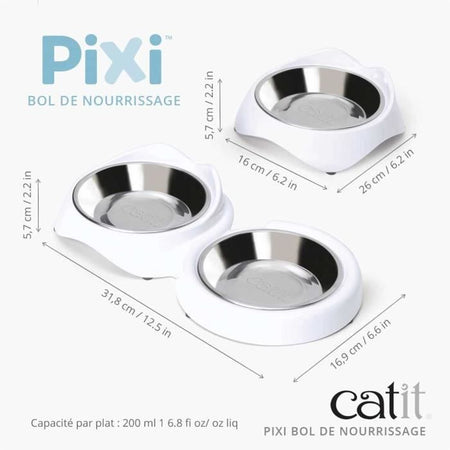 Ciotola per gatti - CATIT - PIXI - 200 ml - Ciotole rimovibili in acciaio inox - Bianco