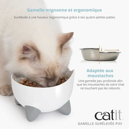 Ciotola per gatti - CATIT - PIXI - 200 ml - Rialzata - Ciotole rimovibili in acciaio inox - Bianco