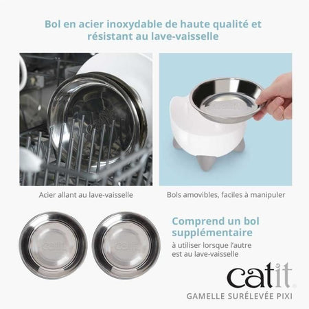 Ciotola per gatti - CATIT - PIXI - 200 ml - Rialzata - Ciotole rimovibili in acciaio inox - Bianco